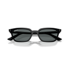 Black sunglasses with a reflective surface on a white background Polished Black + Dark Grey Polarised