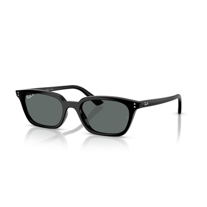 Black sunglasses with a reflective surface on a white background Polished Black + Dark Grey Polarised