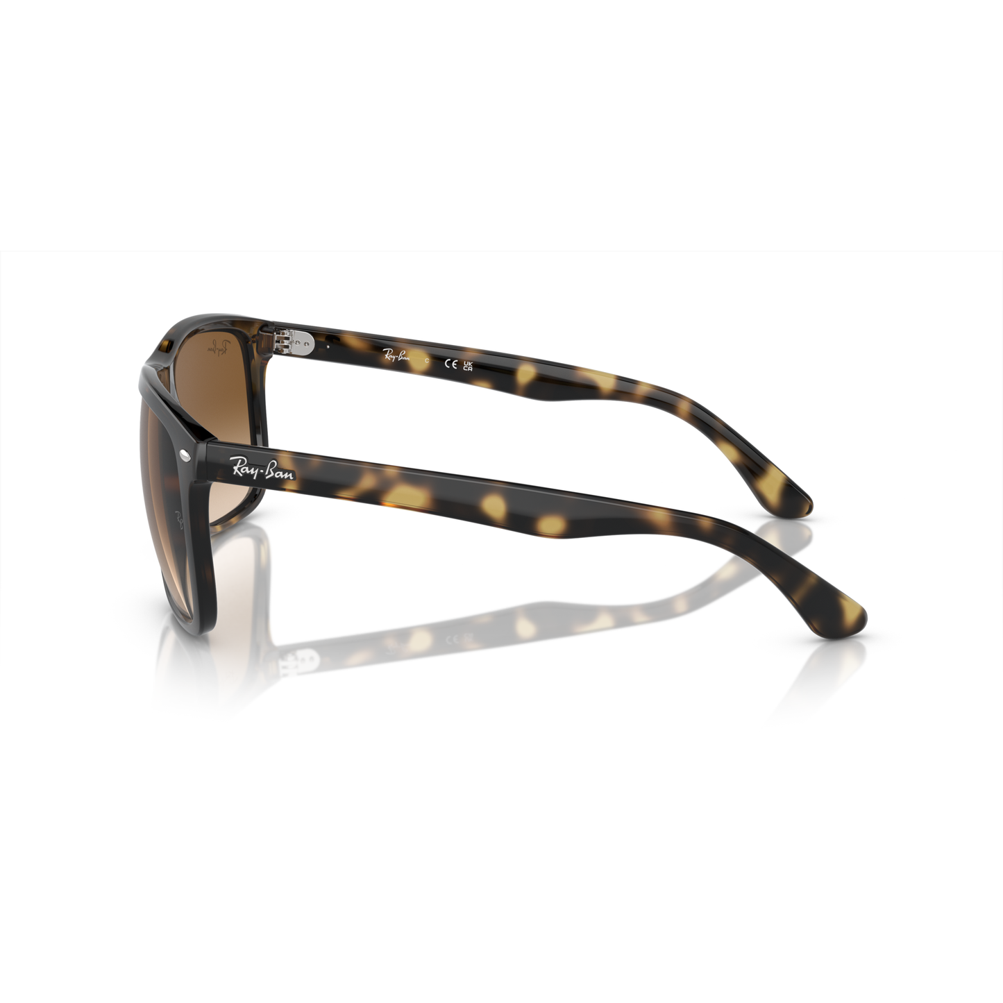 Tortoiseshell sunglasses with reflective surface on a white background Polished Havana + Light Brown