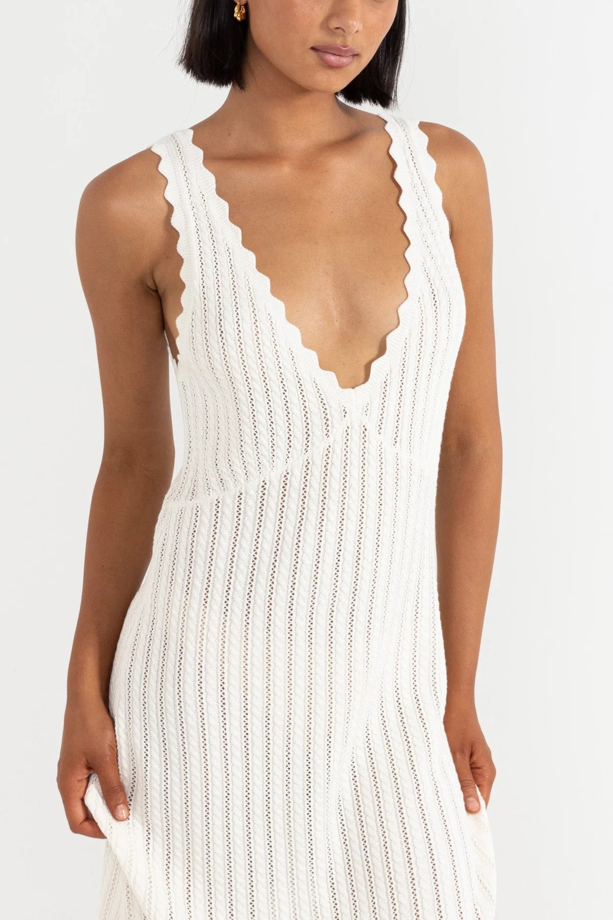 Scallop Knit Maxi Dress - Cream