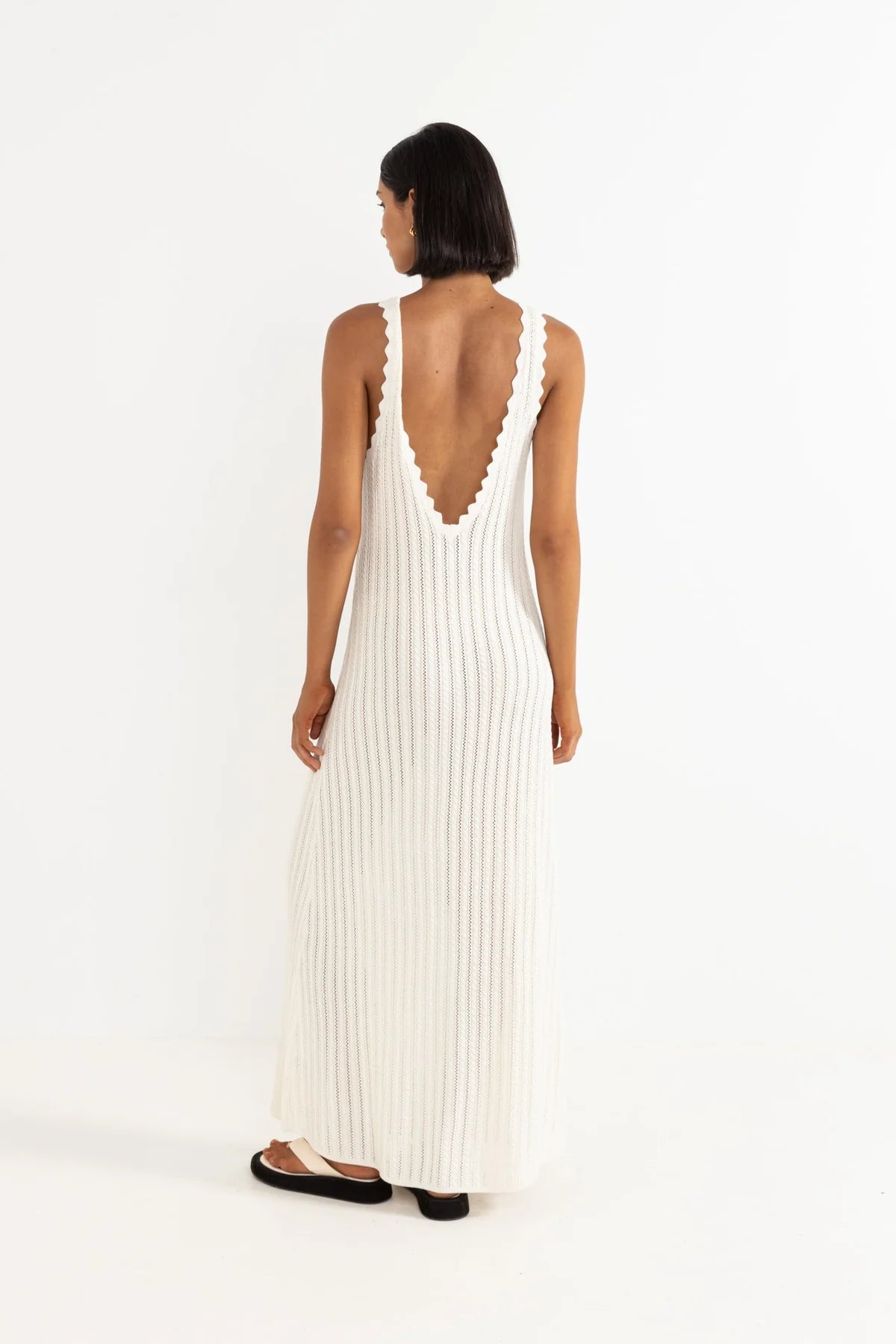 Scallop Knit Maxi Dress - Cream
