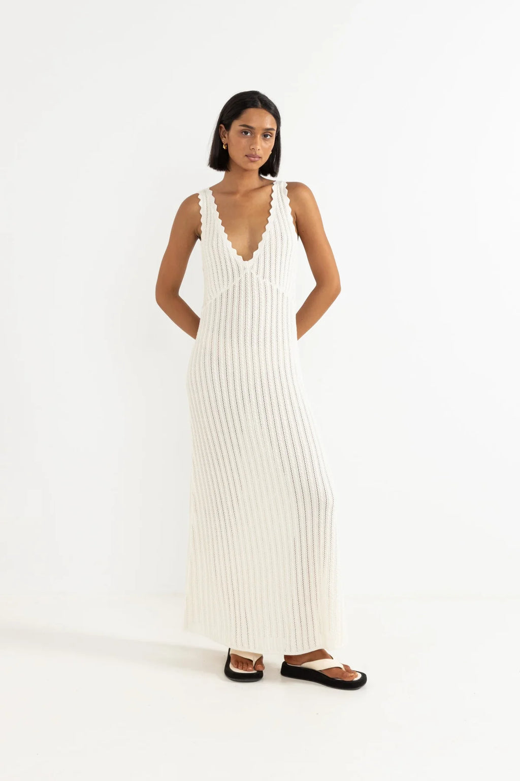 Scallop Knit Maxi Dress - Cream