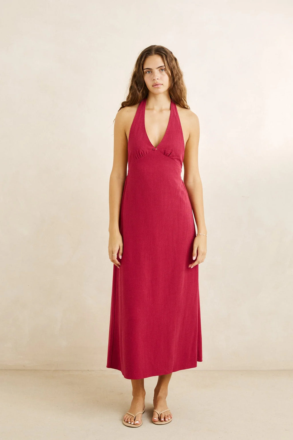 Sunny Days Linen Halter Neck Maxi Dress