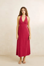 Sunny Days Linen Halter Neck Maxi Dress