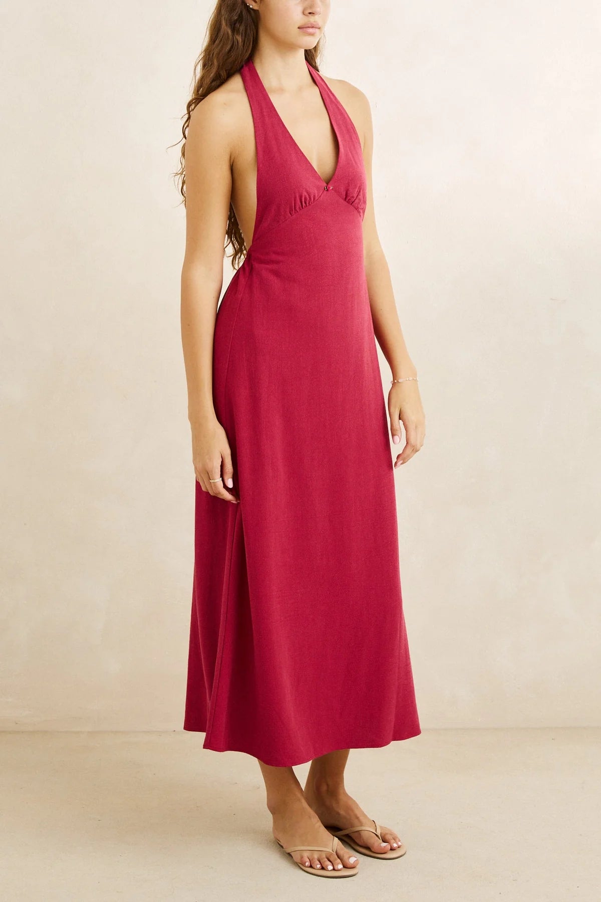 Sunny Days Linen Halter Neck Maxi Dress