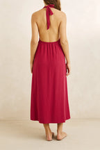 Sunny Days Linen Halter Neck Maxi Dress