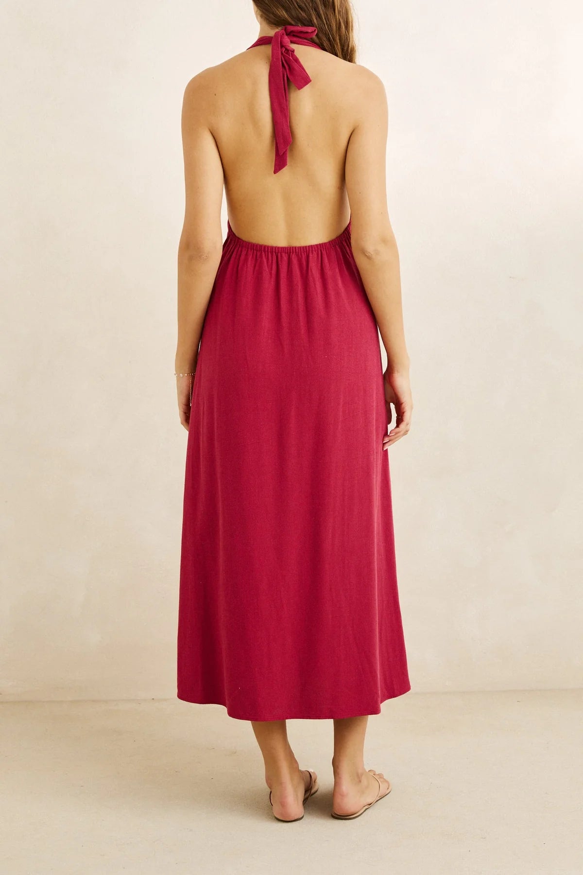 Sunny Days Linen Halter Neck Maxi Dress