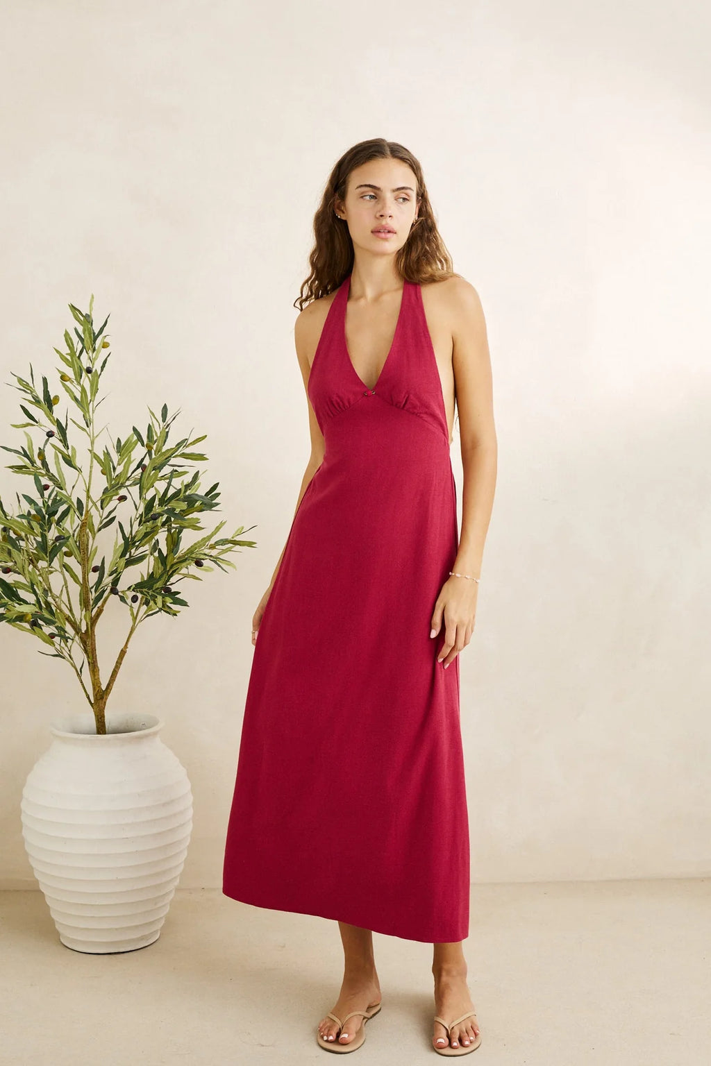 Sunny Days Linen Halter Neck Maxi Dress