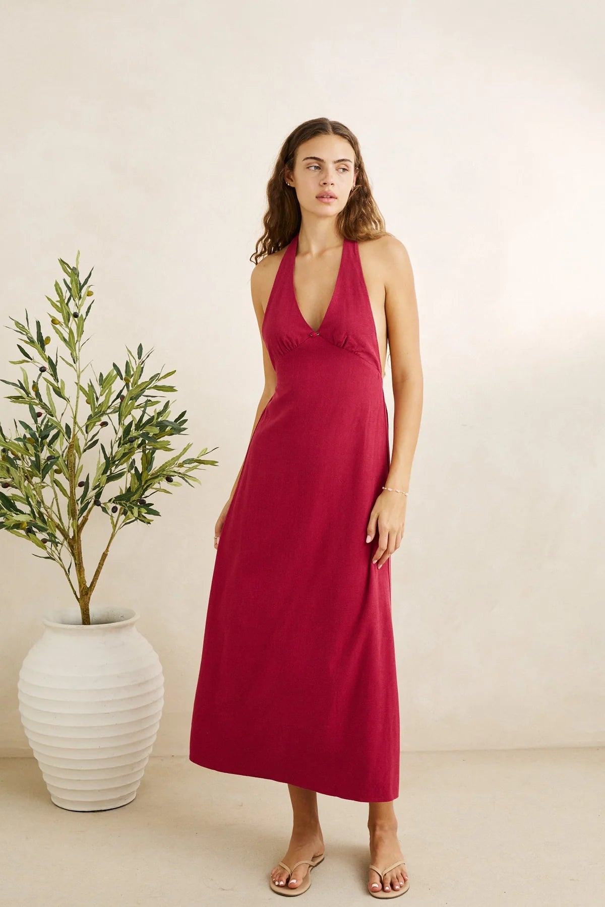 Sunny Days Linen Halter Neck Maxi Dress