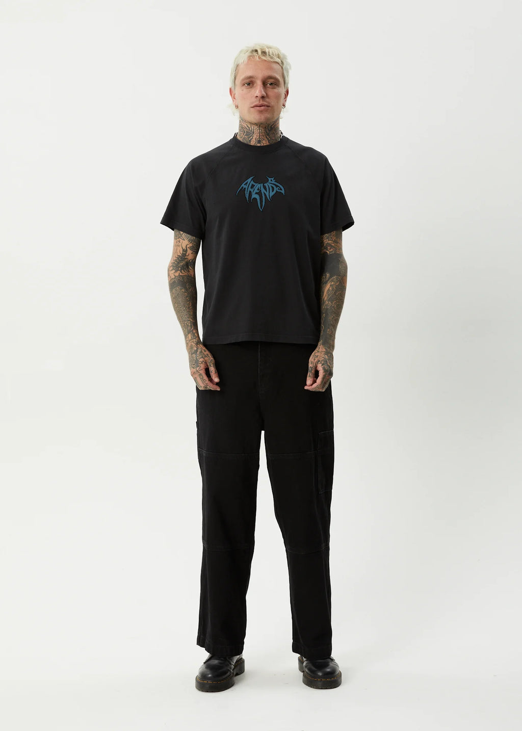 Bats Recycled Raglan Boxy Fit Tee - Stone Black