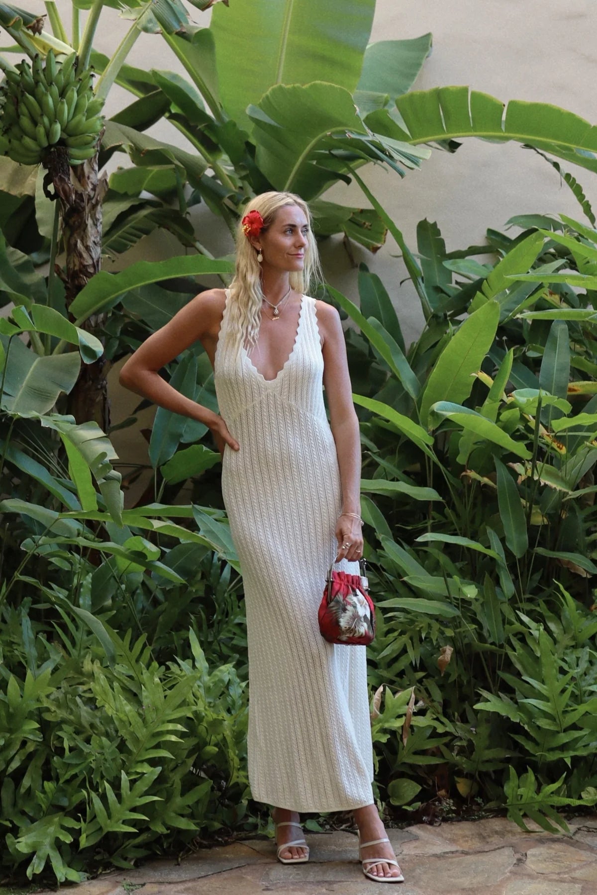Scallop Knit Maxi Dress - Cream