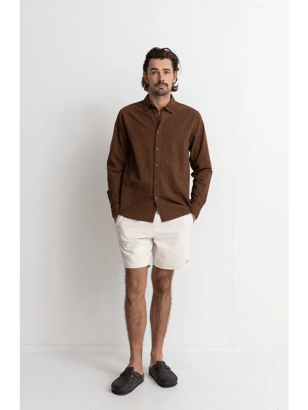 Rhythm - Classic Linen LS Shirt - Chocolate - Velocity 21