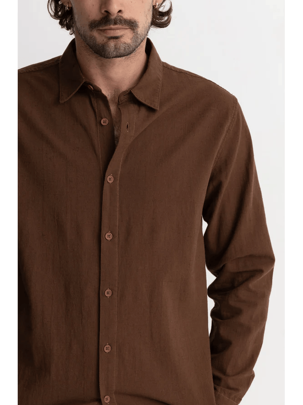 Rhythm - Classic Linen LS Shirt - Chocolate - Velocity 21