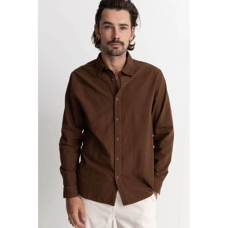 Rhythm - Classic Linen LS Shirt - Chocolate - Velocity 21