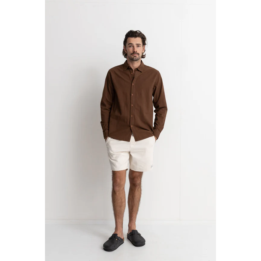 Rhythm - Classic Linen LS Shirt - Chocolate - Velocity 21