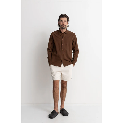 Rhythm - Classic Linen LS Shirt - Chocolate - Velocity 21