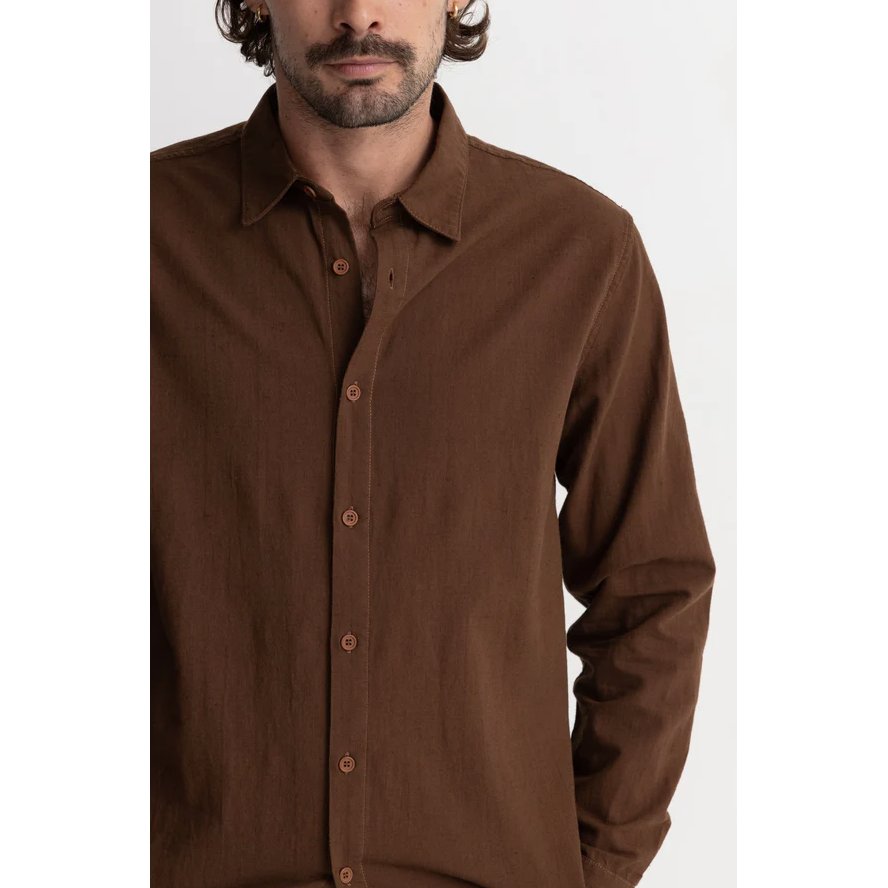 Rhythm - Classic Linen LS Shirt - Chocolate - Velocity 21