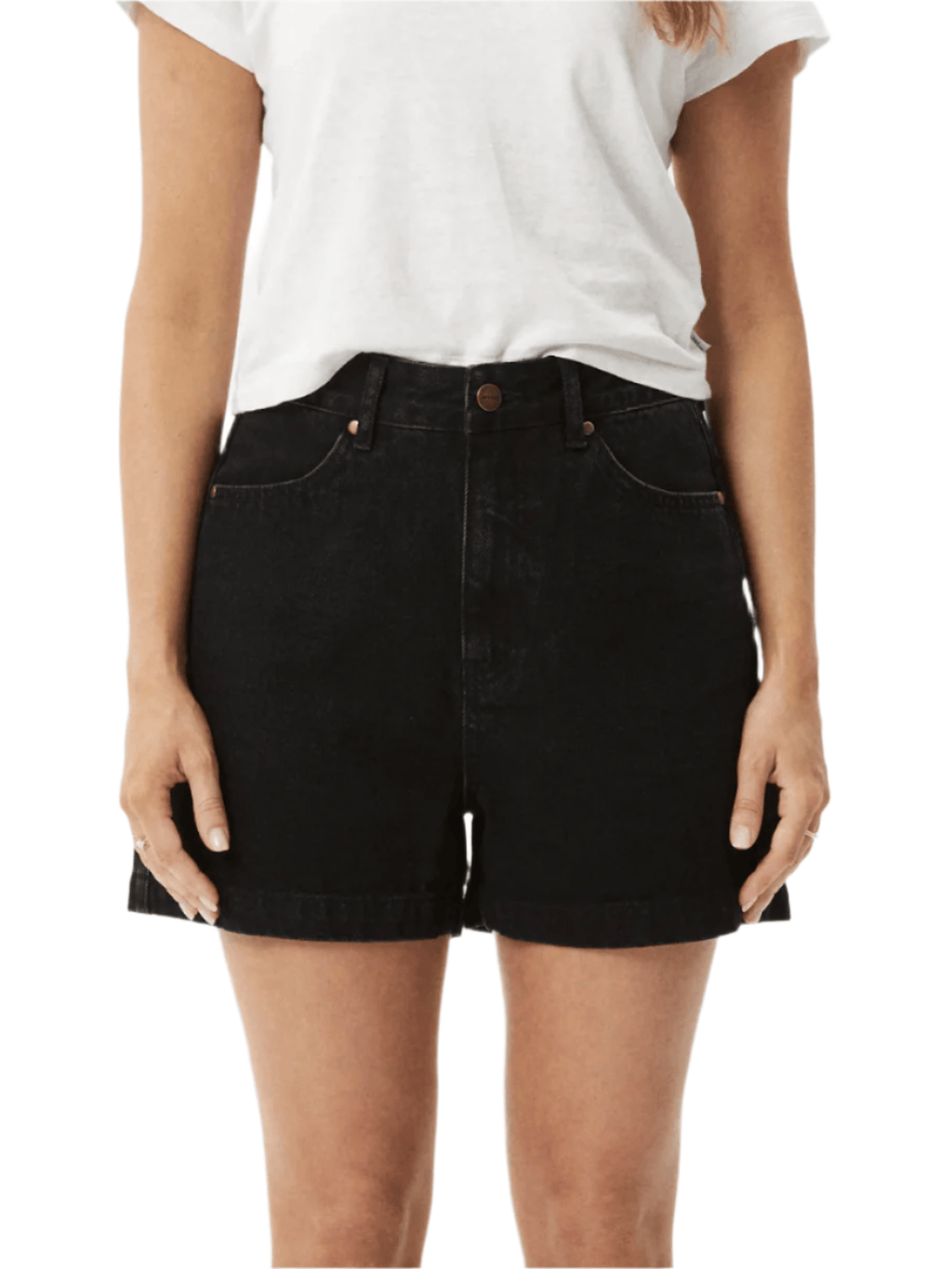 Afends - Seventy Threes Organic Denim High Waisted Shorts - Washed Black - Velocity 21