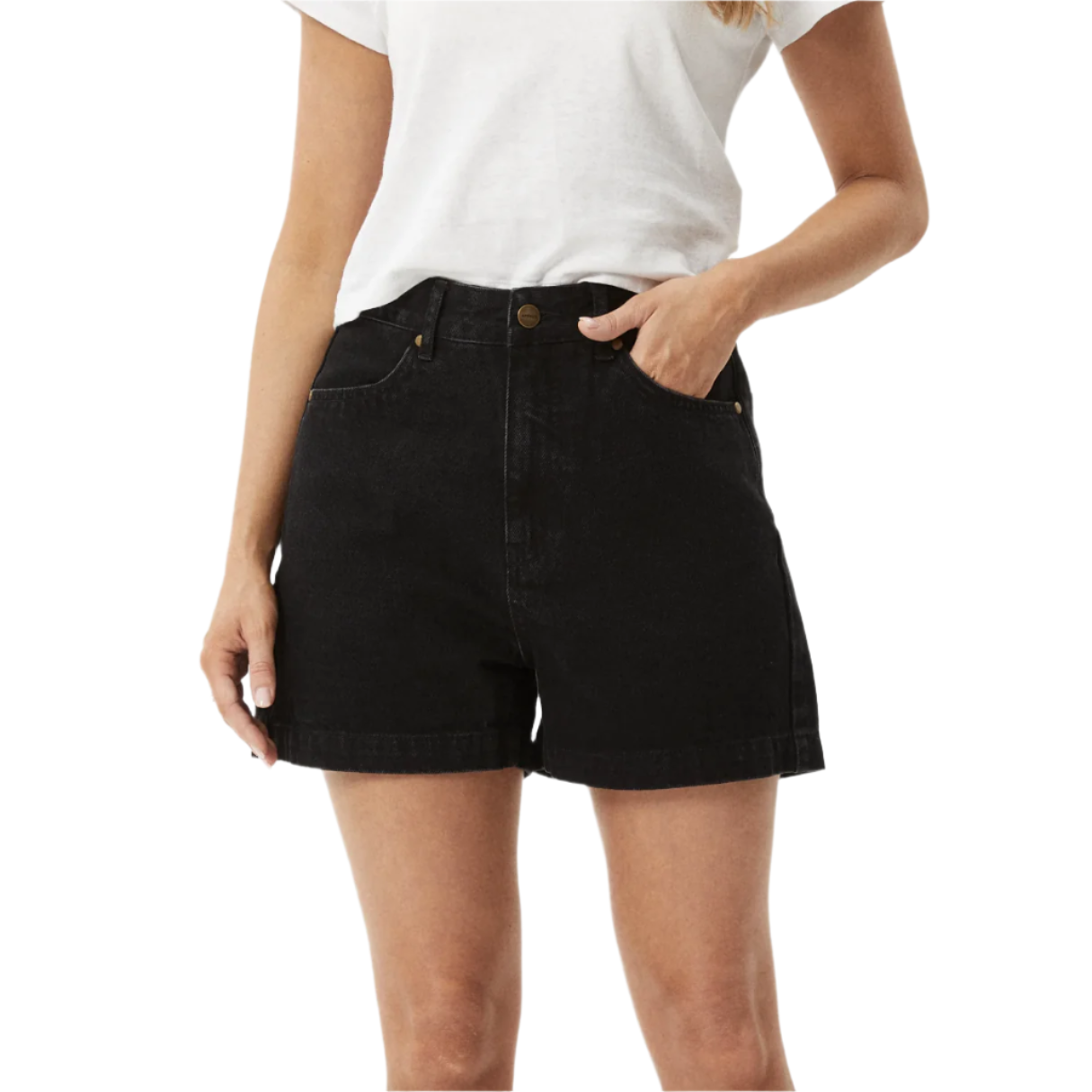 Afends - Seventy Threes Organic Denim High Waisted Shorts - Washed Black - Velocity 21