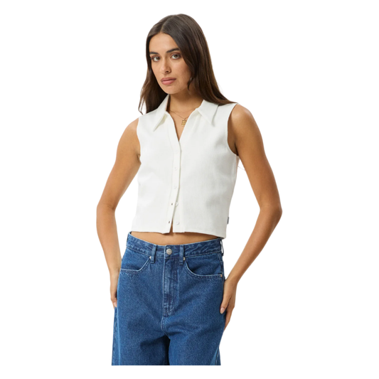 Afends - Eliza Hemp Rib Sleeveless Shirt - Off White - Velocity 21