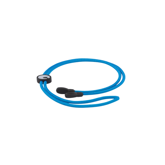 Blue lanyard with black ends on a light gray background - Blue