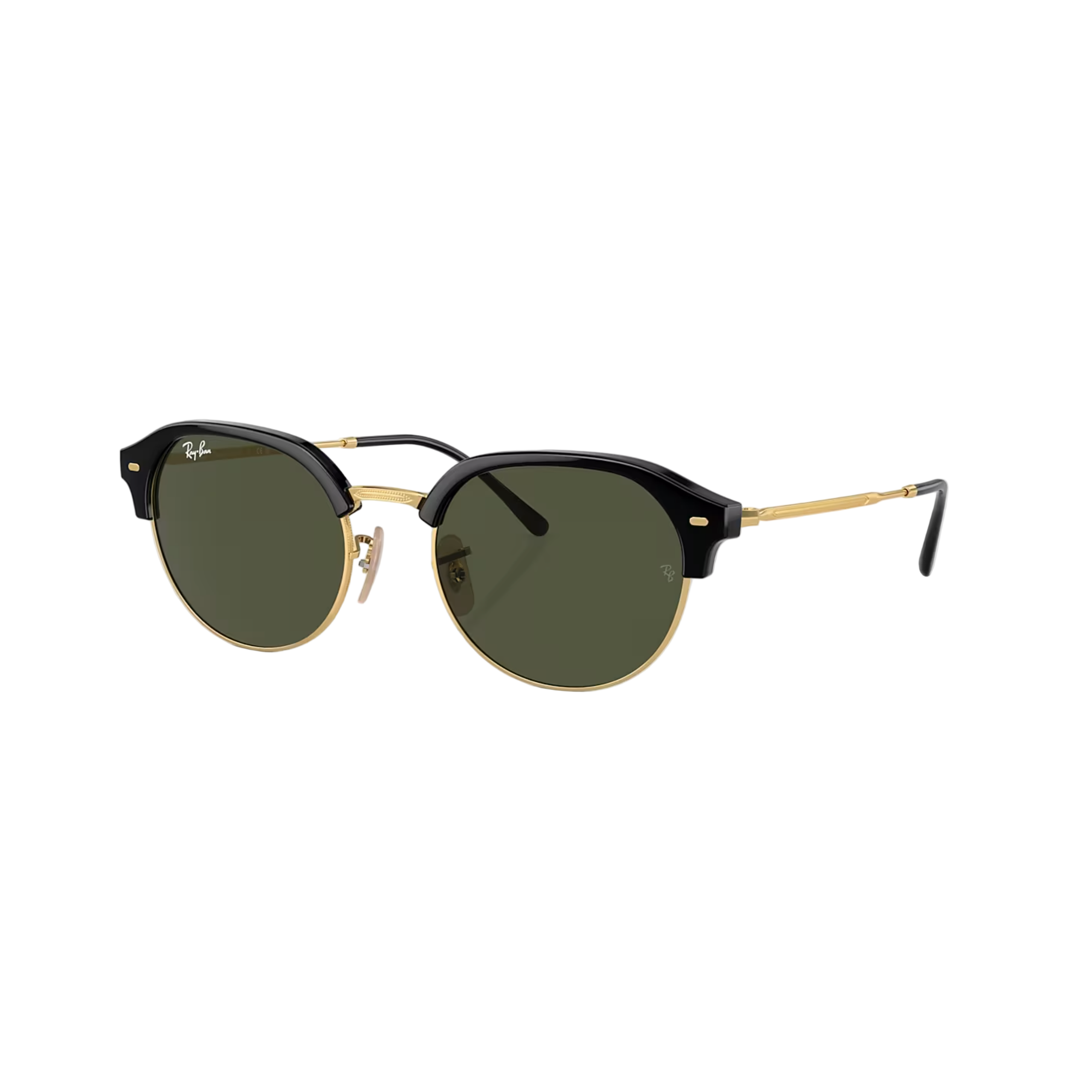Round sunglasses with gold frames and dark lenses on a white background Polished Black on Gold + G-15 Green