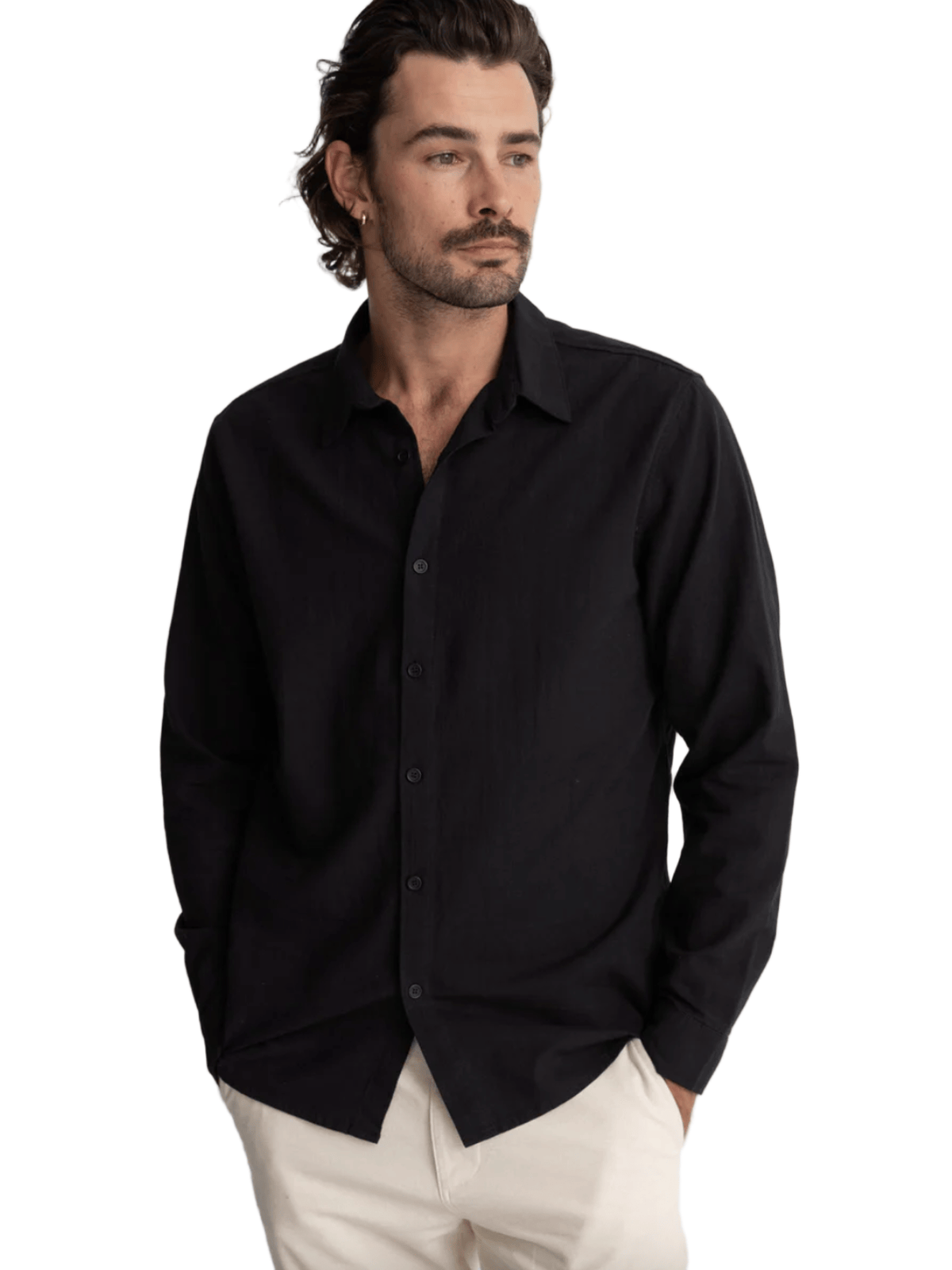 Rhythm - Classic Linen LS Shirt - Black - Velocity 21