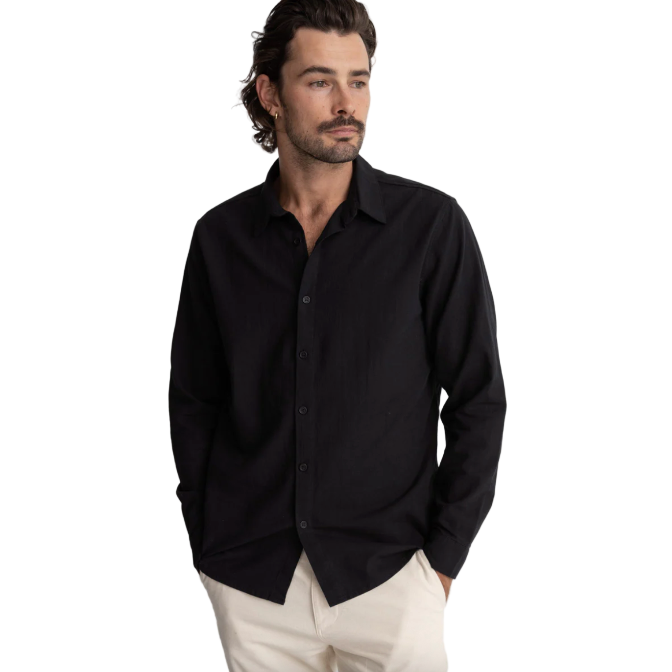 Rhythm - Classic Linen LS Shirt - Black - Velocity 21