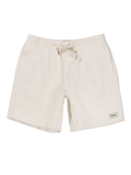Beige shorts with a brand label on a white background
