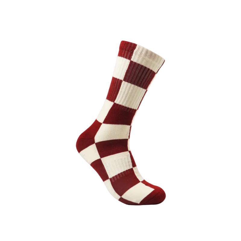 Globe - Singles Crew Sock - Maroon/Natural Check - Velocity 21