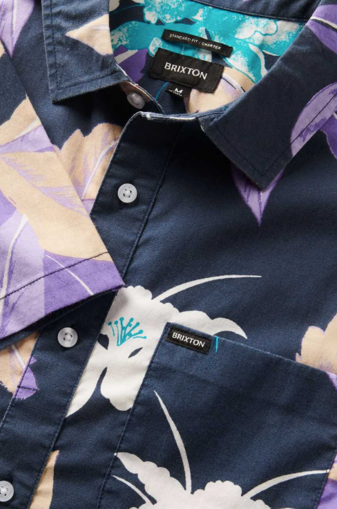 Brixton - Charter Print S/S Woven - Washed Navy Passion - Velocity 21