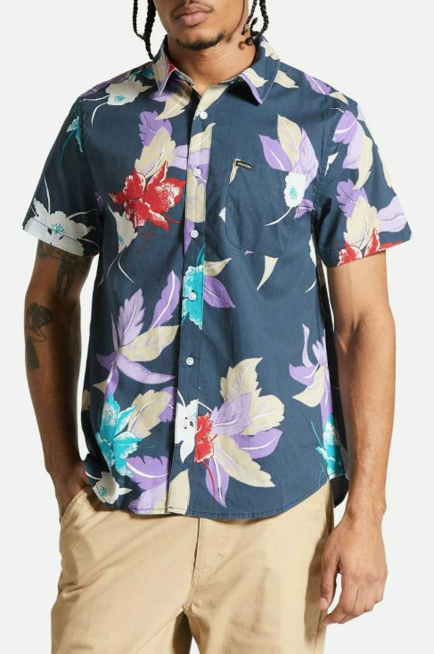 Brixton - Charter Print S/S Woven - Washed Navy Passion - Velocity 21