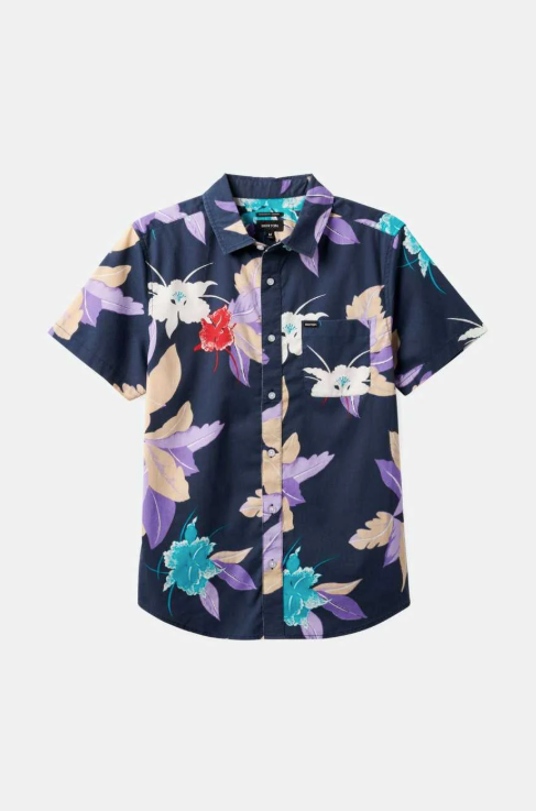 Brixton - Charter Print S/S Woven - Washed Navy Passion - Velocity 21