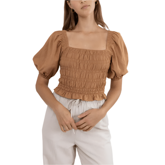 Rhythm - Bronte Smocked Top - Biscuit - Velocity 21