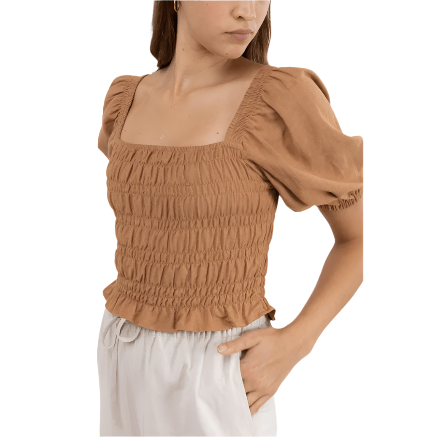 Rhythm - Bronte Smocked Top - Biscuit - Velocity 21