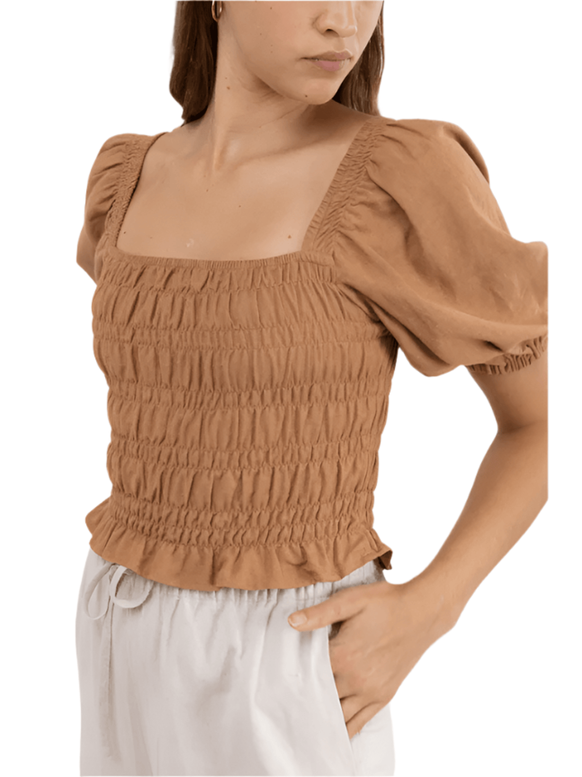 Rhythm - Bronte Smocked Top - Biscuit - Velocity 21