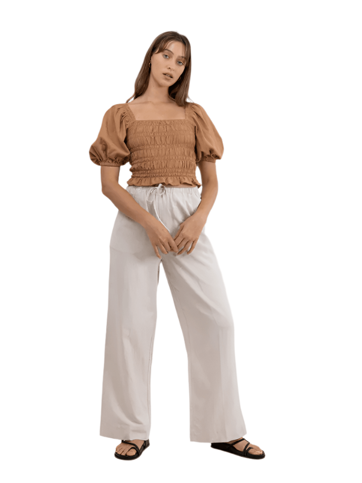Rhythm - Bronte Smocked Top - Biscuit - Velocity 21