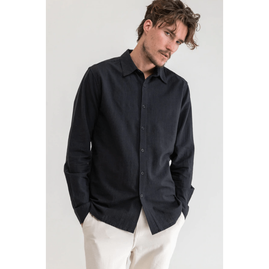 Rhythm - Classic Linen LS Shirt - Black - Velocity 21