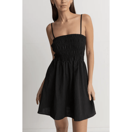 Rhythm - Classic Shirred Mini Dress - Black - Velocity 21