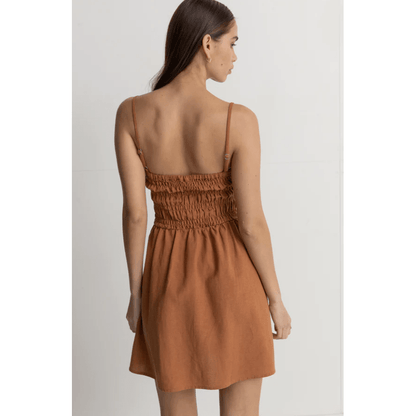 Rhythm - Classic Shirred Mini Dress - Caramel - Velocity 21