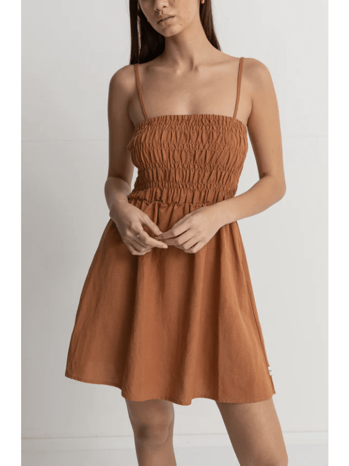 Rhythm - Classic Shirred Mini Dress - Caramel - Velocity 21