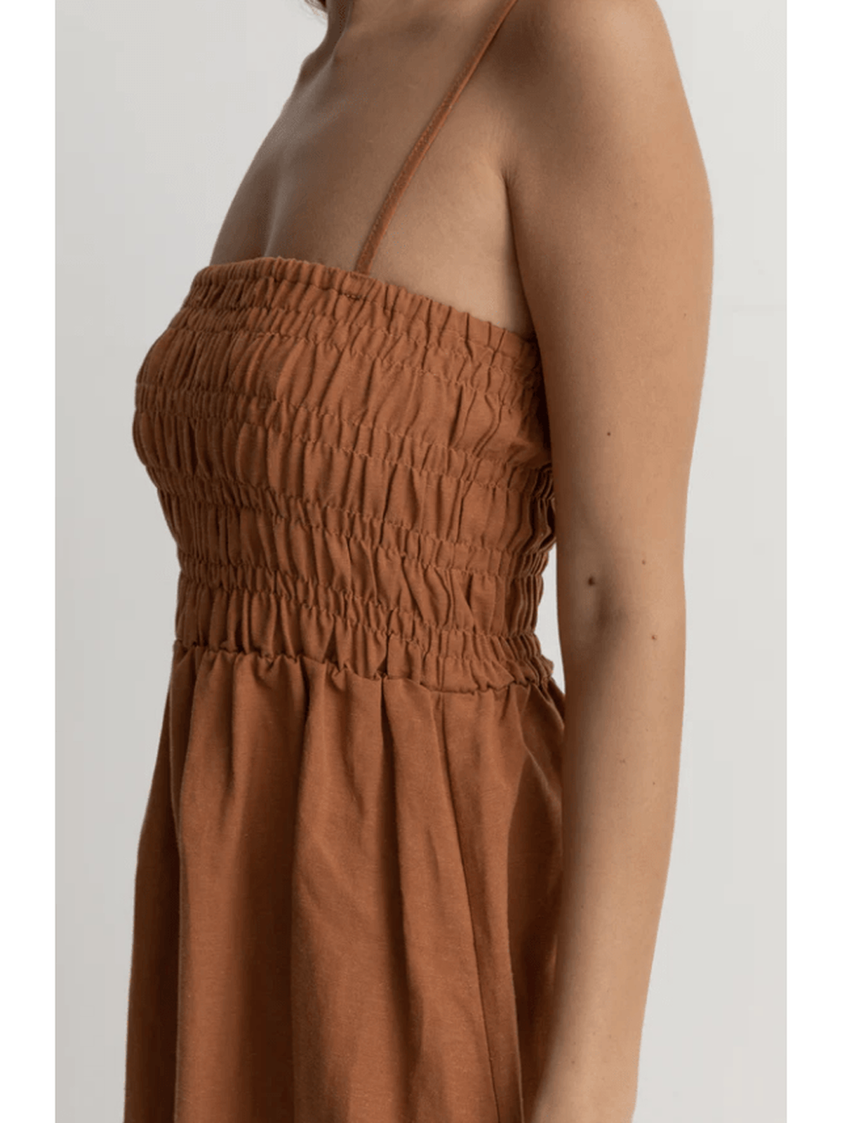 Rhythm - Classic Shirred Mini Dress - Caramel - Velocity 21