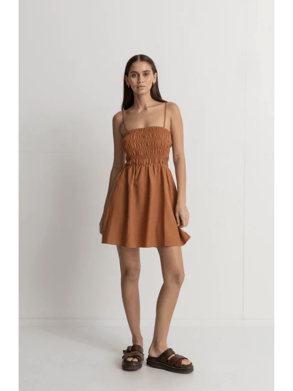 Rhythm - Classic Shirred Mini Dress - Caramel - Velocity 21