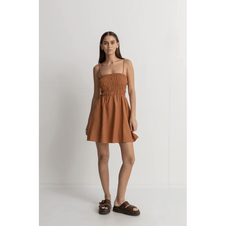 Rhythm - Classic Shirred Mini Dress - Caramel - Velocity 21