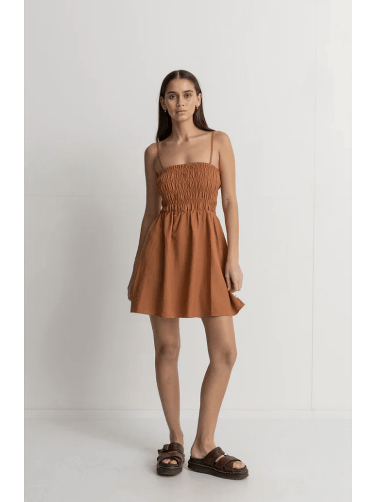 Rhythm - Classic Shirred Mini Dress - Caramel - Velocity 21