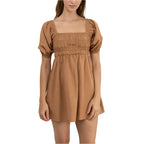 Rhythm - Saskia Smocked Mini Dress - Biscuit - Velocity 21